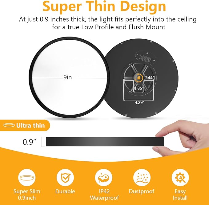 Led Flush Mount Ceiling Light,9 Inch 18w 1860lm,3000k/4000k/6000k 3CCT Selectable, Round Modern Flat Panel Super Slim Led Ceiling Light,for Living Dining Kitchen Bedroom Room (6Pack-Black)