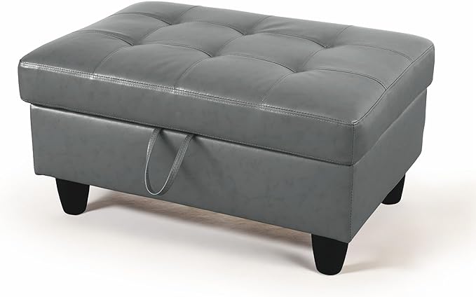 Ottoman Rectangular Storage Ottoman Bench, Faux Leather Footrest, Coffee Table, Stool Footstool with Hinged Lid for Living Room, Bedroom, Entryway, Light Blue, 35"x23.5"x17.5"