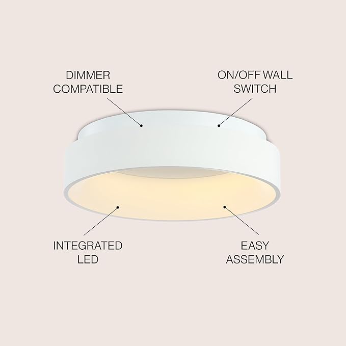 JONATHAN Y JYL7206A Ring 17.7" Integrated LED Flush Mount, Modern, Contemporary, Dimmable, 3000K Cozy Warm Light Kitchen,Hallway,Bathroom,Stairwell, White