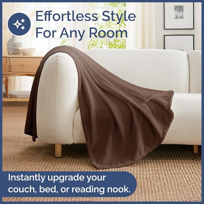 Ultra Soft Fleece Blanket Twin Size - Flannel Fleece Luxury Twin Blanket - Lightweight for Couch Bed Chair - Thick, Warm and Breathable - All Season Cozy Fuzzy, Anti-Static Microplush Bedding, Brown