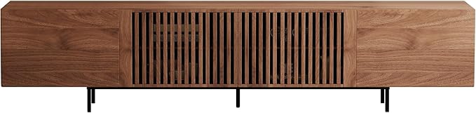 94.48″ Mid Century Modern Walnut TV Stand with Grille Doors, Storage Cabinets,Entertainment Center for TVs Up to 80",Media Console for Living Room or Bedroom