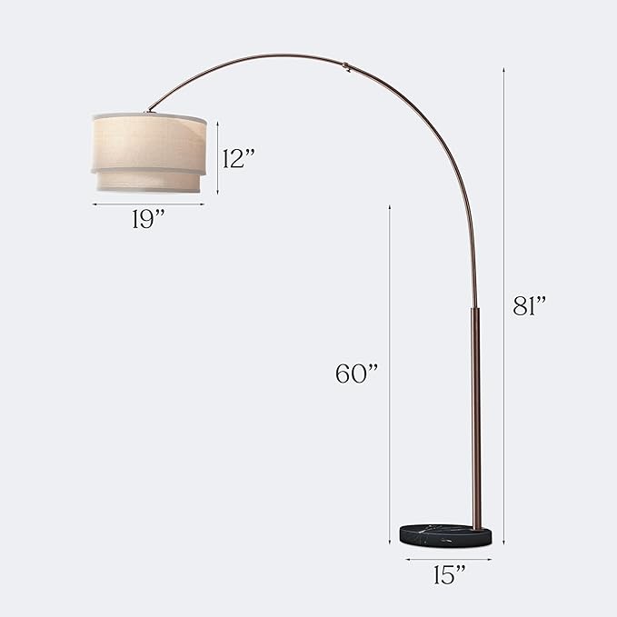 Brightech Mason Arc Floor Lamp - Modern Corner Standing Lamp with Unique Hanging Drum Lamp Shade for Living Room - Bright Overhead, Curved Hanging Light for Bedroom. Library, Den - Bronze