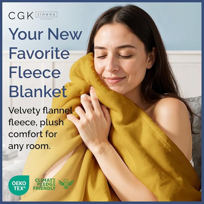 Ultra Soft Fleece Blanket Queen Size - Flannel Fleece Luxury Queen Blanket - Lightweight for Couch Bed Chair - Thick, Warm and Breathable - All Season Cozy Fuzzy, Anti-Static Microplush Bedding, Gold