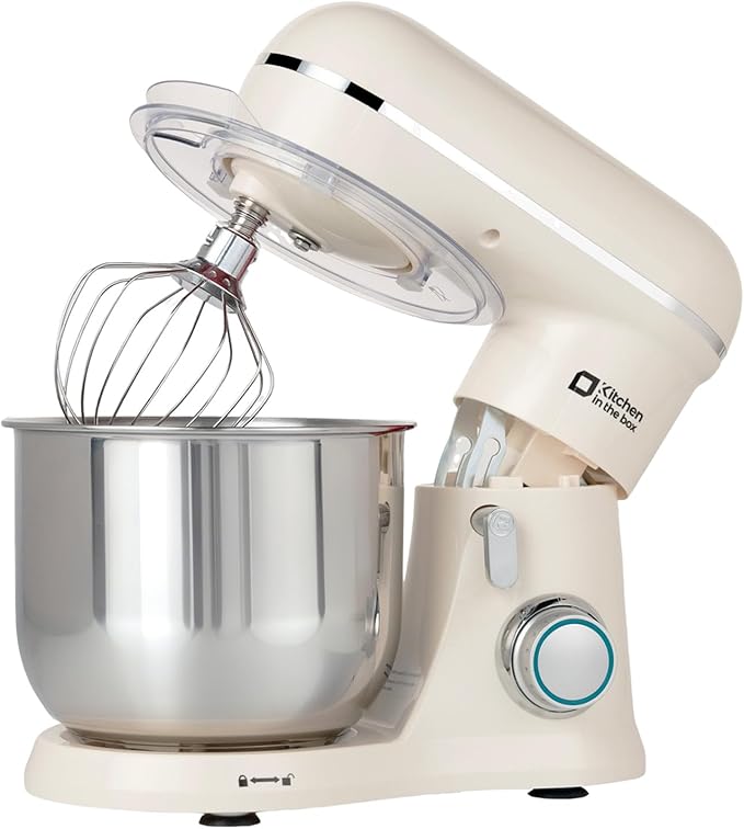 Kitchen in the Box Stand Mixer, 3.5 QT Small Electric Kitchen Mixer, 10-Speed Portable Lightweight Food Mixer with Stainless Steel Bowl, Egg Whisk, Dough Hook, Beater (Cream White)