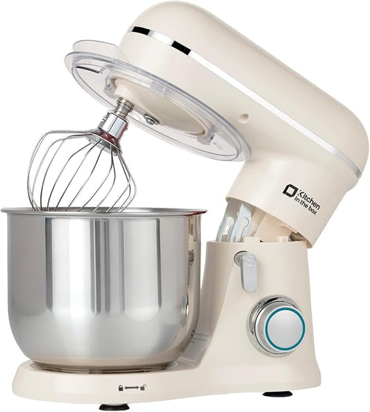 Kitchen in the Box Stand Mixer, 3.5 QT Small Electric Kitchen Mixer, 10-Speed Portable Lightweight Food Mixer with Stainless Steel Bowl, Egg Whisk, Dough Hook, Beater (Cream White)