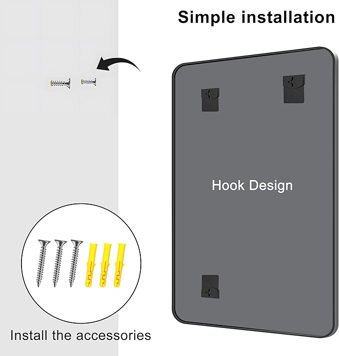 KOCUUY Black Bathroom Vanity Mirror, 30 x 48 inch Metal Frame Mirror with Rounded Corner, Rectangle Design of Upgraded Shatterproof Glass for Bathroom, Bedroom, Living Room, Entryway