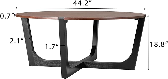 44.2" Acacia Wood Coffee Table,Modern Industrial Accent Tables,Round Table for Indoor,Outdoor,Living Room,Lounge,Patio,Natural+Black
