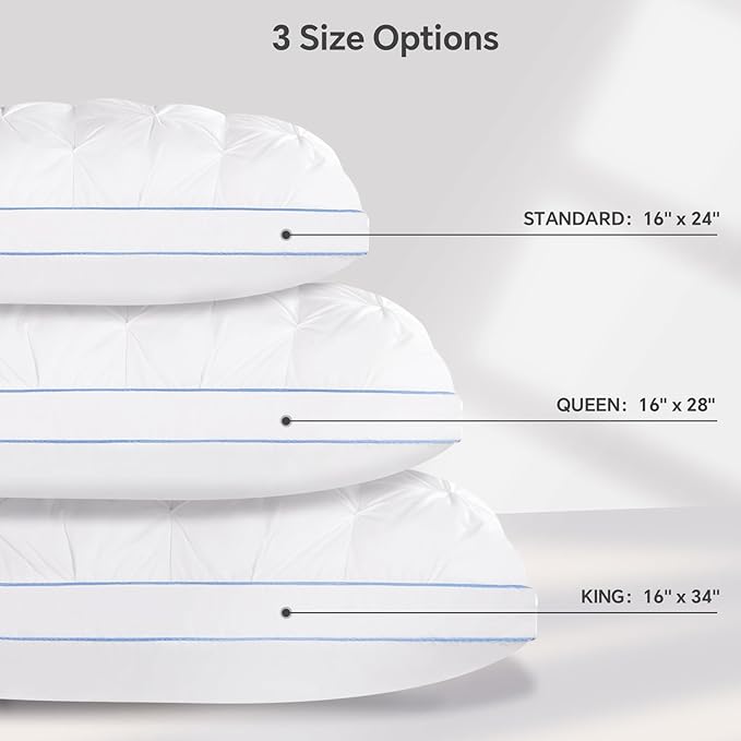 QUTOOL Luxury Hotel Goose Feather Pillow, 100% Cotton Cover, Soft Support Pillow, Suitable for Sleepers on The Back, Sides, and Stomach, Standard Size Bed Pillows Set of 2