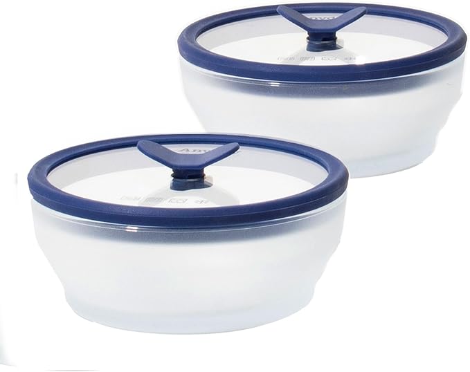 Anyday 2-Pack (2-Cup) Glass Food Storage Set with Glass Lids | Plastic-Free Frosted Meal Prep Bowls | Stackable Airtight Storage Container Set with Vented Silicone Lid for Microwave-Safe Reheating