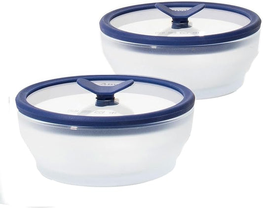 Anyday 2-Pack (2-Cup) Glass Food Storage Set with Glass Lids | Plastic-Free Frosted Meal Prep Bowls | Stackable Airtight Storage Container Set with Vented Silicone Lid for Microwave-Safe Reheating