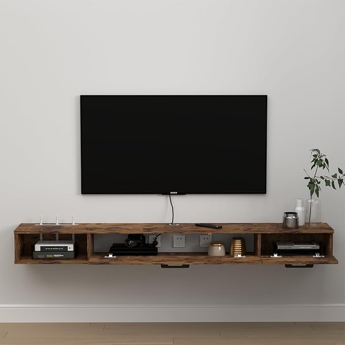 Pmnianhua Farmhouse Floating TV Stand with 2 Doors for TVs up to 80'',78'' Under TV Shelf Floating,Wall Mounted TV Shelf,Rustic Floating TV Console for Under TV(Rustic Brown)