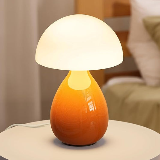 Mushroom Lamp, Mini Modern Lamp Small Vintage Table Bedside Nightstand Light, Small Light Dimmable for Bedroom, Living Room, Ceramic Base Glass Home Decor for Woman Children Gifts