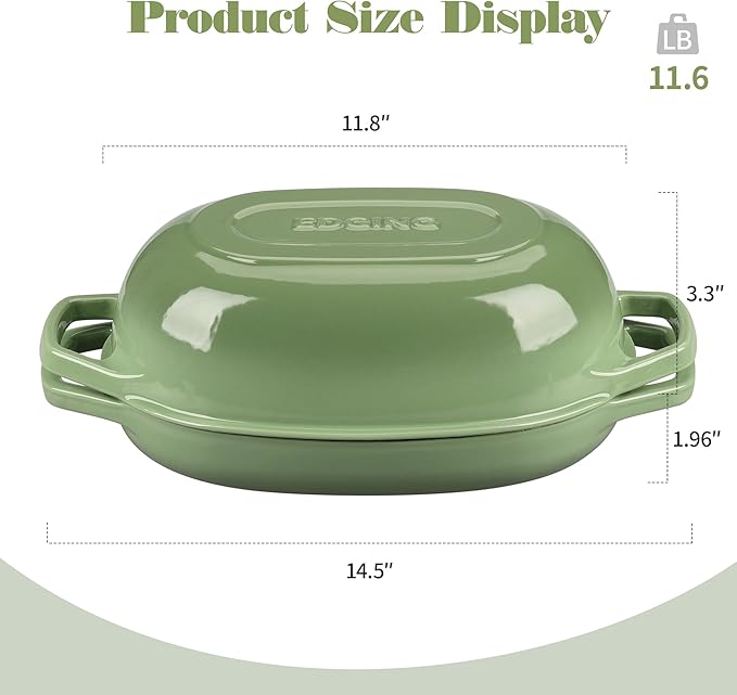 Enameled Cast Iron Dutch Oven Pot with Lid, Oval Dutch Oven for Bread Baking, Bread Oven for Homemade Sourdough Bread Baking, 5qt, Pistachio Green