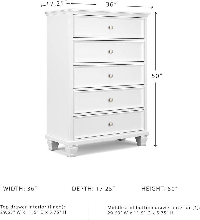 Signature Design by Ashley Fortman Casual 5 Drawer Chest for Bedroom, White