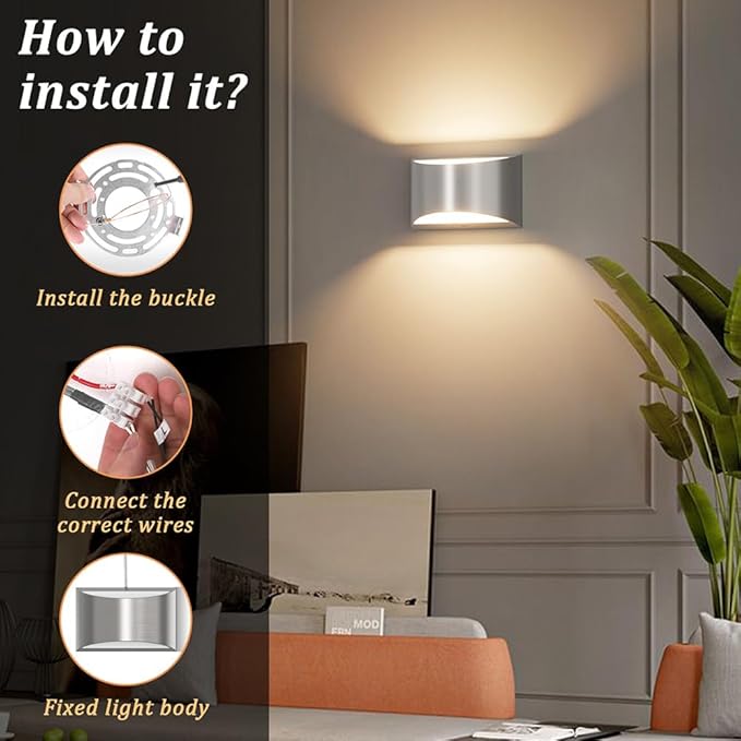 Aipsun 4 Pack Nickel Modern LED Wall Sconce Hardwired Indoor Wall Lights Up and Down Wall Mount Light for Living Room Bedroom Hallway Corridor Conservatory Warm White 3000K(with G9 Bulbs)