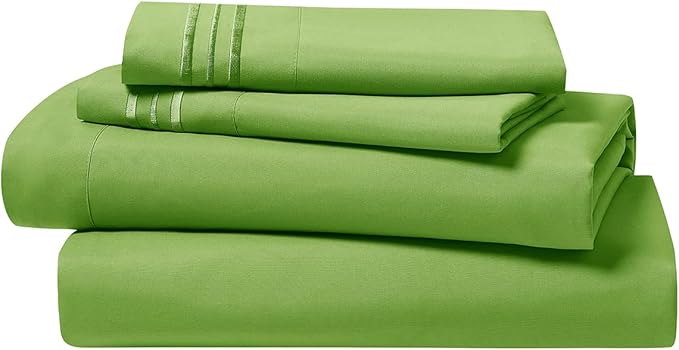 Clara Clark Bed Sheets, Premier 1800 Series 4 Piece Bed Sheet Set, Deep Pocket, Wrinkle, Fade, Stain Resistant, Luxury Soft Bedding Sheets & Pillowcases, Twin, Garden Green