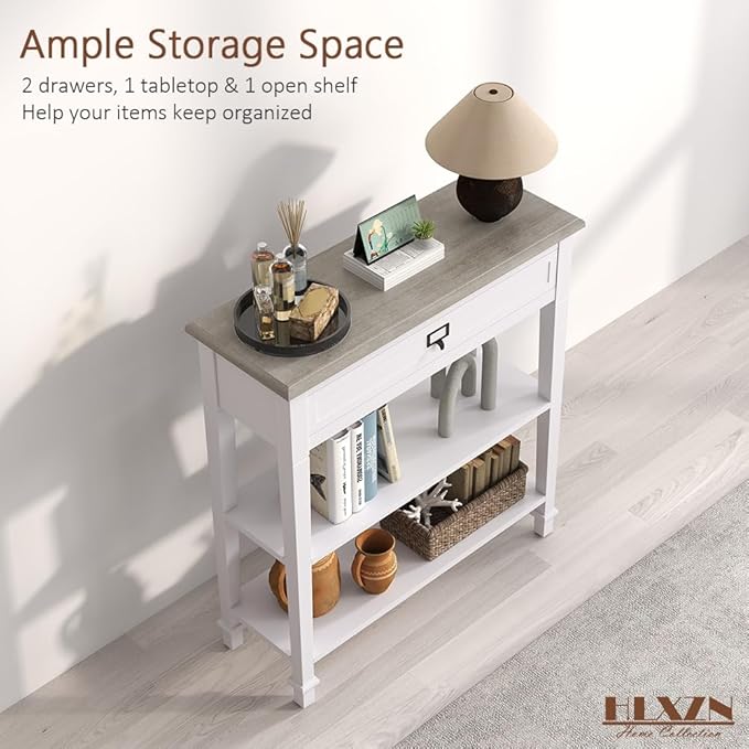 30 Inch Console Table for Entryway, Narrow Entry Table for Living Room Entryway Home w/Drawer and Bottom Shelf, White