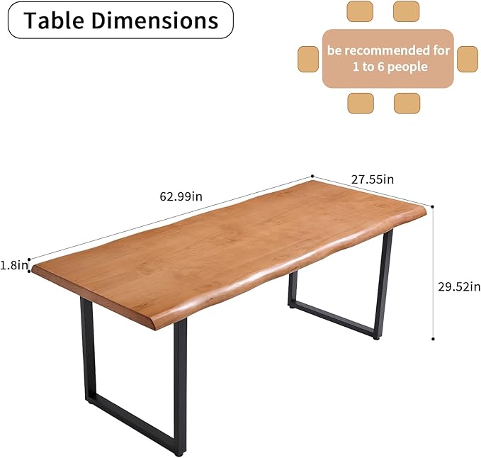 Stylish Solid Wood Office Desk with Sturdy Metal Base - Durable Multi-Size Executive Computer & Dining Table - Perfect for Home Office & Work Environments (Brown, 62.99in)