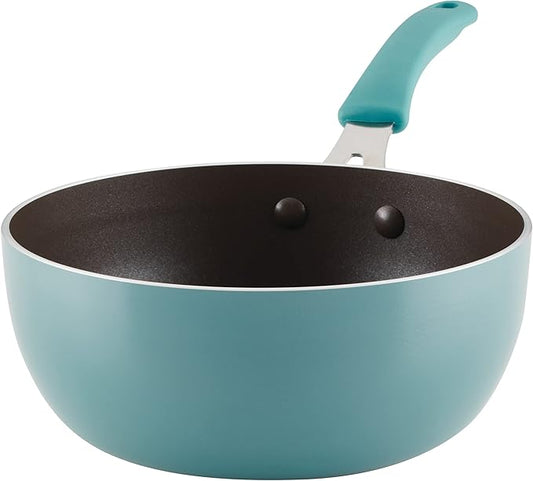 Rachael Ray Cook + Create Nonstick Saucier Pan/Saucepan, 3 Quart, Agave Blue