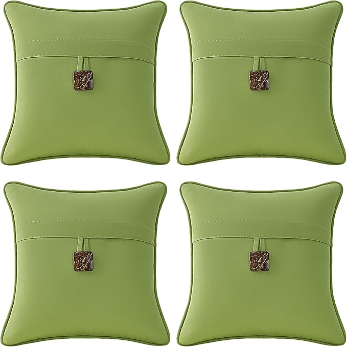 Outdoor Sunbrella Decorative Pillows with Coconut Button Pack of 4, 16" x 16" Outdoor Pillow Set for Couch Bed Throw Patio Sofa, Canvas Ginkgo
