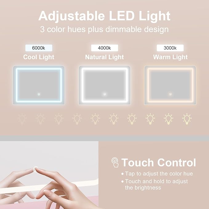 Makeup Vanity with Lighted Mirror & Electrical Outlet - 2 Shelves, 2 Drawers, Bottom Storage - Comes with Upholstered Stool （Pink）