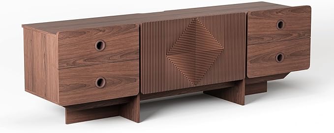 66" Fluted TV Stands for Living Room, Mid Century Modern TV Consoles for 75 inch TV, Entertainment Center with Storage, Media Console with Adjustment Shelf(Walnut)