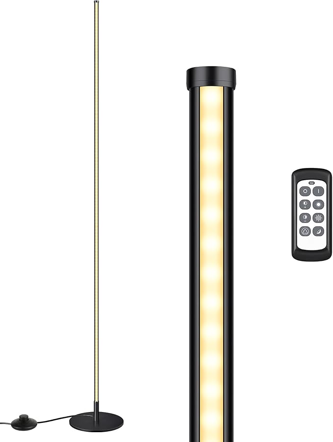 EDISHINE Corner Floor Lamp, Dimmable LED Light with Remote, 3 Color Temperature 3000K-4500K-6000K, 57.5" Modern Black LED Floor Lamp for Bedroom, Living Room, Office