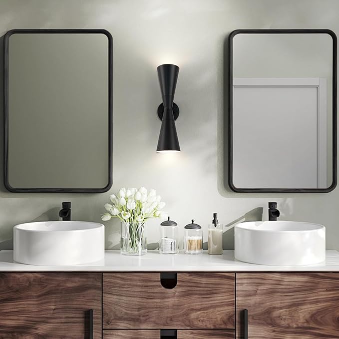 Wall Sconces Set of Two, Bathroom Sconces Wall Lighting 13 inch Black Modern Sconces Wall Decor Set of 2 Indoor Wall Light Fixtures for Living Room Hallway Staircase Bedroom Hardwired