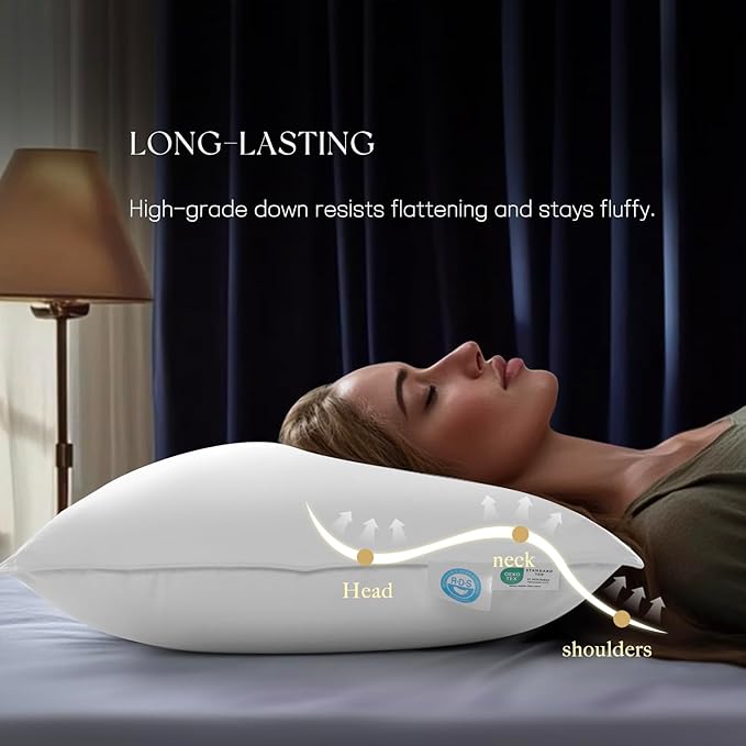 Luxury Goose Down Pillow, Hotel Quality Bed Pillows for Sleeping, 900+ Fill Power, Premium Feather Pillow Fluffy Soft Down Pillow, 600 Count Cotton Shell, 1 Pack, 20"x36"