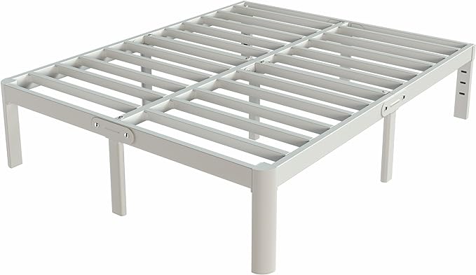 White King Size Bed Frame 16 Inch, Metal Camas King Bed Frame No Box Spring Needed, Heavy Duty Steel Support 3500 LBS, DIY Headboard, Noiseless, Round Corner Legs, Storage Space, Easy Assembly