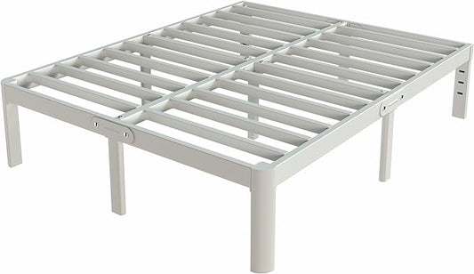 White King Size Bed Frame 16 Inch, Metal Camas King Bed Frame No Box Spring Needed, Heavy Duty Steel Support 3500 LBS, DIY Headboard, Noiseless, Round Corner Legs, Storage Space, Easy Assembly