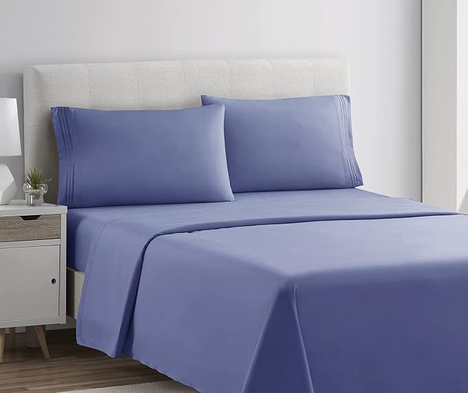 Clara Clark Bed Sheets, Premier 1800 Series 4 Piece Bed Sheet Set, Deep Pocket, Wrinkle, Fade, Stain Resistant, Luxury Soft Bedding Sheets & Pillowcases, Full, Steel Blue