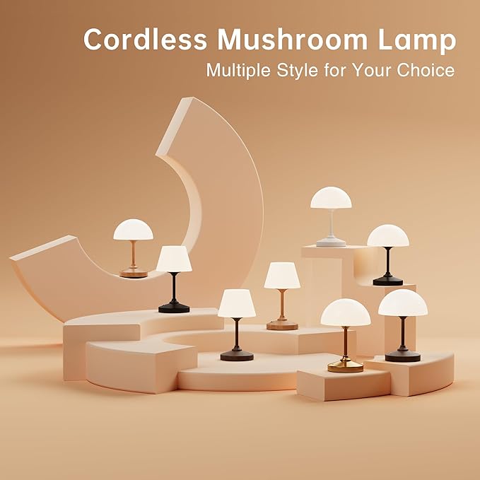 Mushroom Lamp Table Lamp Waterproof,Desk Cordless Battery Operated Lamps for Bedroom,Outdoor Cordless Rechargeable Table Lamps for Night Stands,5000mAh LED Night Light for Living Room(Black)