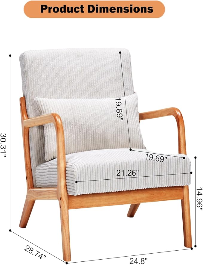 IKIFLY Upholstered Accent Chair Set of 2, Mid Century Modern Living Room Chair with Solid Wood Frame, Reading Arm Chair with Pillow & Lumbar Cushion for Office, Reading Room, Bedroom - Beige