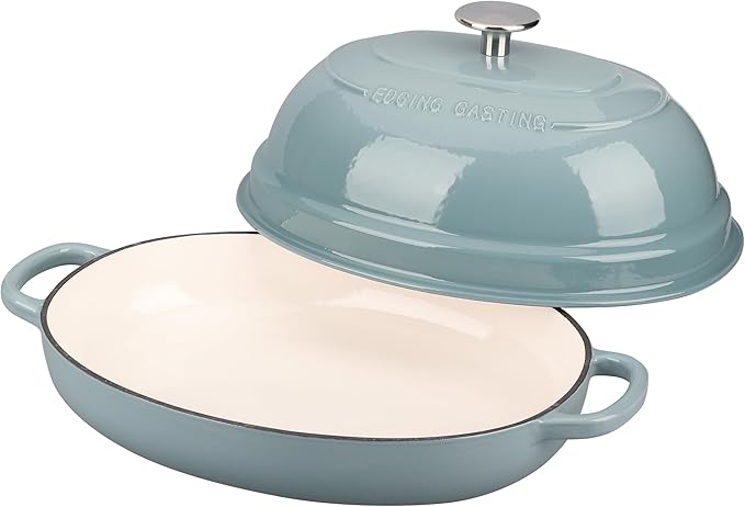 Enameled Oval Cast Iron Dutch Oven Pot with Lid, Bread Dutch Oven for Sourdough Bread Baking, 6QT, Seasalt