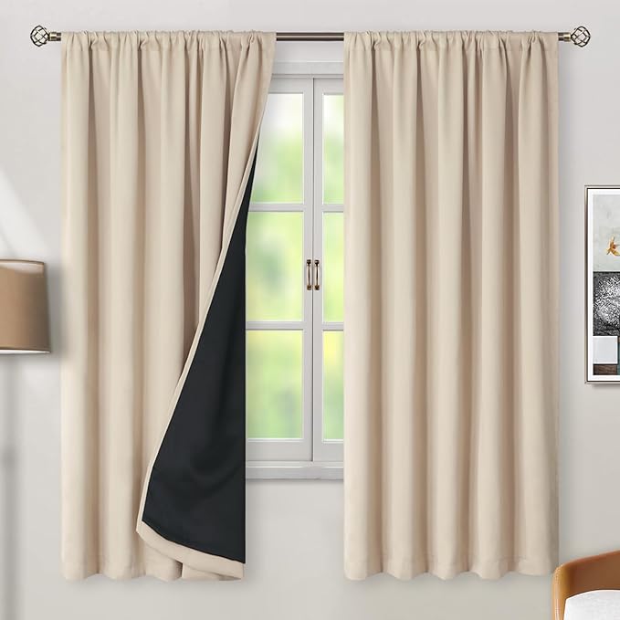BGment Champagne Blackout Curtains 72 Inches Long with Thermal Insulation Liner，100% Blackout Noise Reducing Room Darkening Rod Pocket and Back Tab Window Curtains for Bedroom(52 x 72 Inch, 2 Panels)