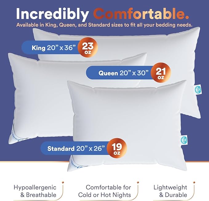 100% Siberian Goose Down Pillow Father's Day Dream Ensemble - Medium Standard Size, Pack of 1 - Luxurious Siberian Down Pillow for Sleeping, 800 Fill Power - Includes Pillow Protector