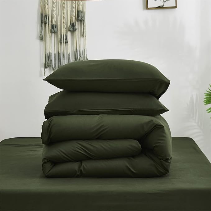Army Green Comforter Set Queen Dark Green Bedding Set Full Plain Modern Style Blanket Quilts Soft Breathable Comforter Set for Women Men