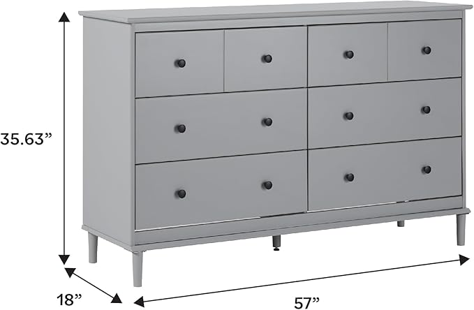 Walker Edison Modern 6-Drawer Solid Wood Dresser Bedroom Storage, 57 Inch, Grey