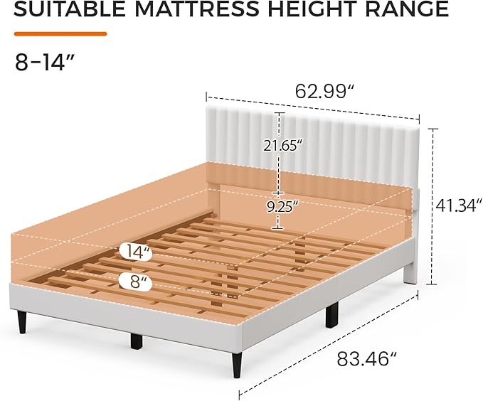 Casaottima Queen Bed Frame, Velvet Upholstered Platform Bed with Headboard, Strong Wooden Slats Support, Noise-Free Mattress Foundation, No Box Spring Needed, Easy Assembly,Vertical Stripe Cream White