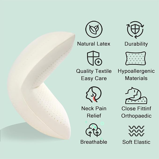 Talalay 100% Natural Premium Latex Pillow, Queen Bed Pillow with Removable Cotton Cover, Helps Relieve Pressure, Sleeping Pillow Suitable for Back and Side Sleepers and as Travel Pillow (King)