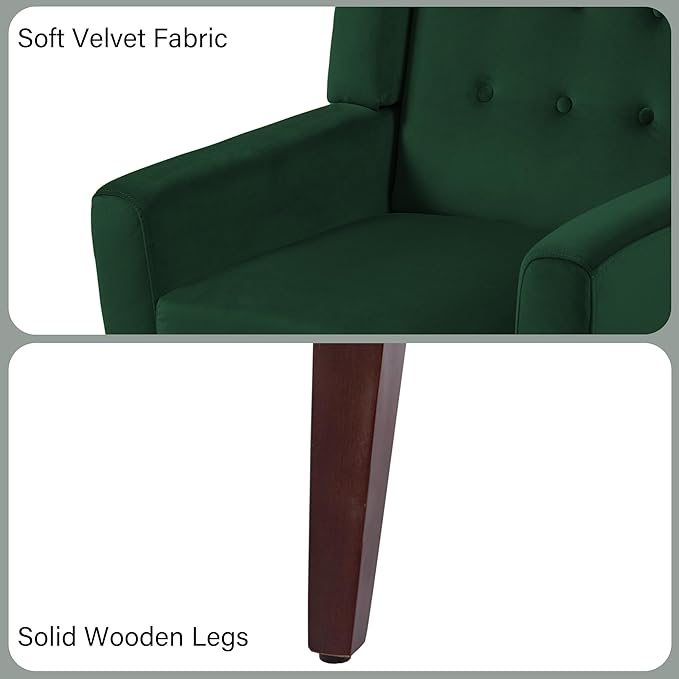 Accent Chair, Modern Velvet Arm Chair for Living Room, Bedroom, Comfy High-Resilient Sponge Reading Chair for Small Spaces （Velvet Retro Green, Set of 1