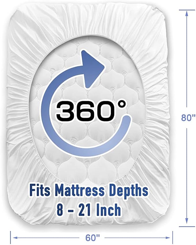 MATBEBY Queen Size Mattress Pad - Cooling Breathable Mattress Topper, Quilted Fitted Mattress Protector, Pillow Top Mattress Cover with 8-21" Deep Pocket, Soft, Machine Washable, White, 60x80 Inches