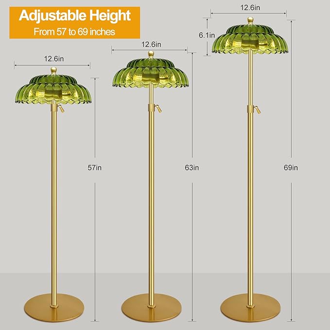 Vintage Floor Lamp with Remote Control, Gold Floor Lamp with 3 Color Temperature,Mid Century Modern Standing Lamp with Glass Lamp Shape,Brass Flower Lamp Tall Glass Floor Lamps for Living Room Bedroom