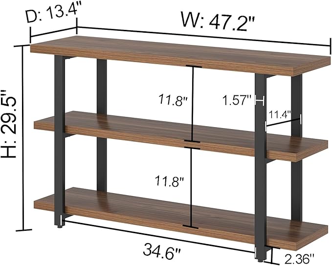 FOLUBAN Console Tables for Entryway, Modern Wood and Metal Sofa Table with Storage Shelves for Living Room, Hallway, Entrance, or Behind Couch, Rustic Walnut, 47 Inch