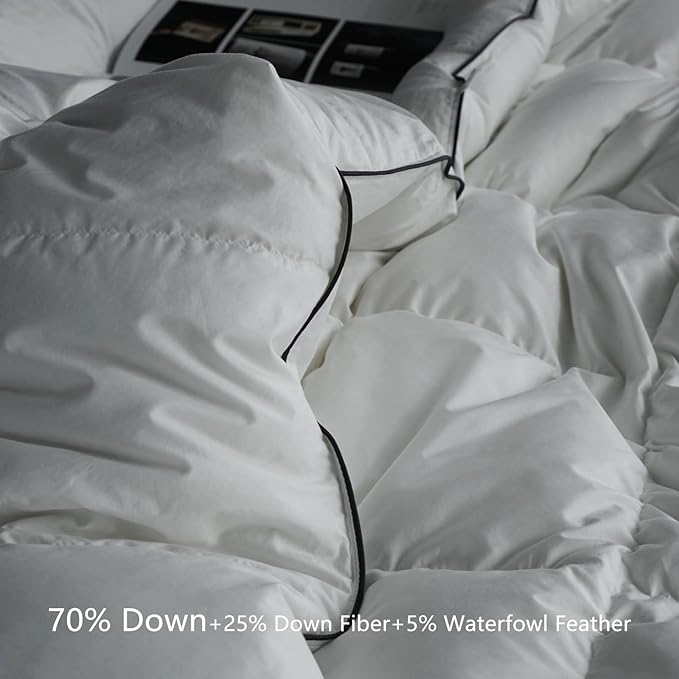 Luxury Down Fiber Comforter Queen Size - High Fill Power Medium Warmth for All Season Duvet Insert - Light Weight, Lvory White (90" x 90")