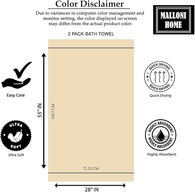 Cotton 2 Pack Oversized Bath Towel Set 28x55 inches, Large Bath Towels, Ultra Absorbant Compact Quickdry & Lightweight Towel, Ideal for Gym Travel Camp Pool - Light Grey