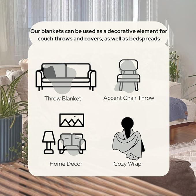 Dalisa 100% Organic Turkish Cotton Throw Blanket - GOTS Certified, Cozy - Perfect for Couch, Bed, and Home Decor - Boho Vintage Knit Alina (Green, 50x60)