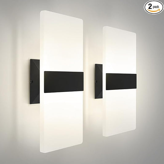 ASD 14 Inch LED Indoor Wall Sconce - Modern Interior 24W 120V 2700K-5000K Adjustable Dimmable Wall Mounted Light Fixtures, Acrylic Glass Wall Lights for Stairway, Hallway - ETL, Matte Black 2 Pack