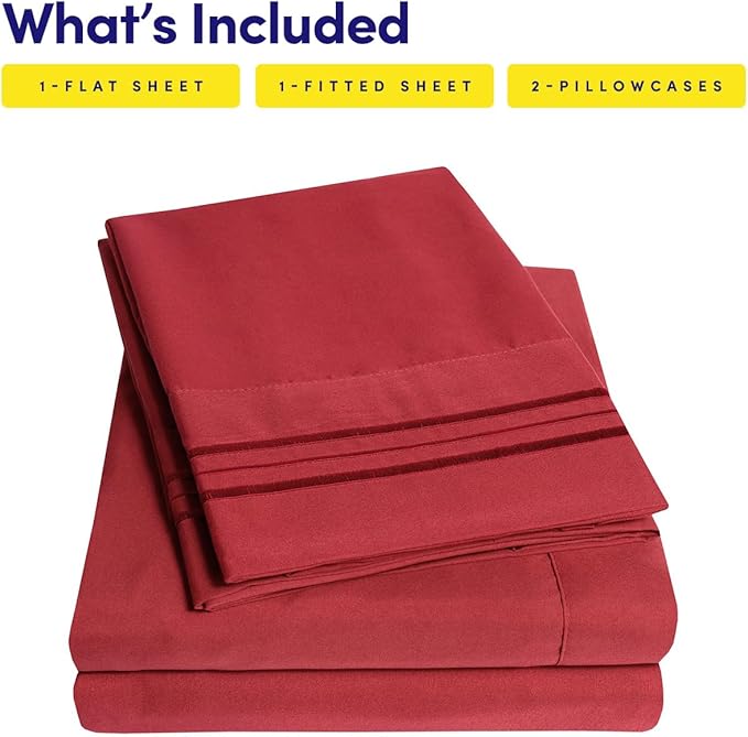 1500 Supreme Collection Bed Sheet Set - Extra Soft, Elastic Corner Straps, Deep Pockets, Wrinkle & Fade Resistant Hypoallergenic Sheets Set, Luxury Hotel Bedding, Queen, Red